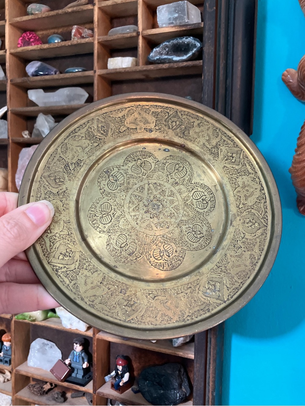 Vintage 1970s Whimsical Brass Wiccan Altar Offering Plate Candle Holder Boho